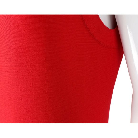 ALAIA Red Sleeveless Midi Dress Silver Grommets - Picture 6 of 12
